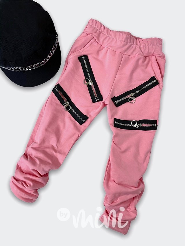 Bavlněné kalhoty se zipy - růžové