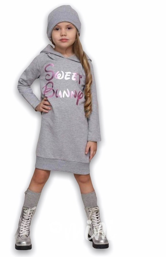 Sweet bunny hoodie tunika - šedá