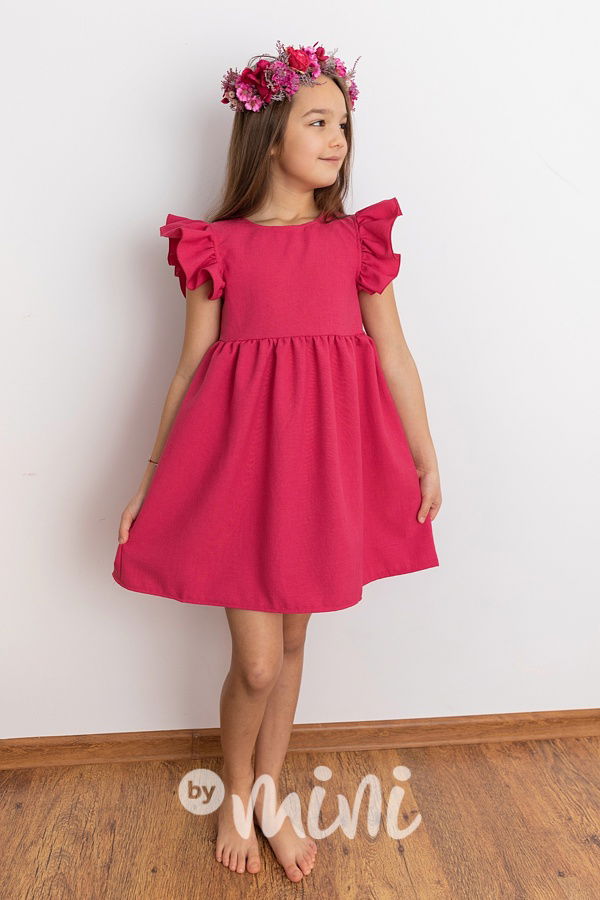 Malinové šaty s řasenými rukávy