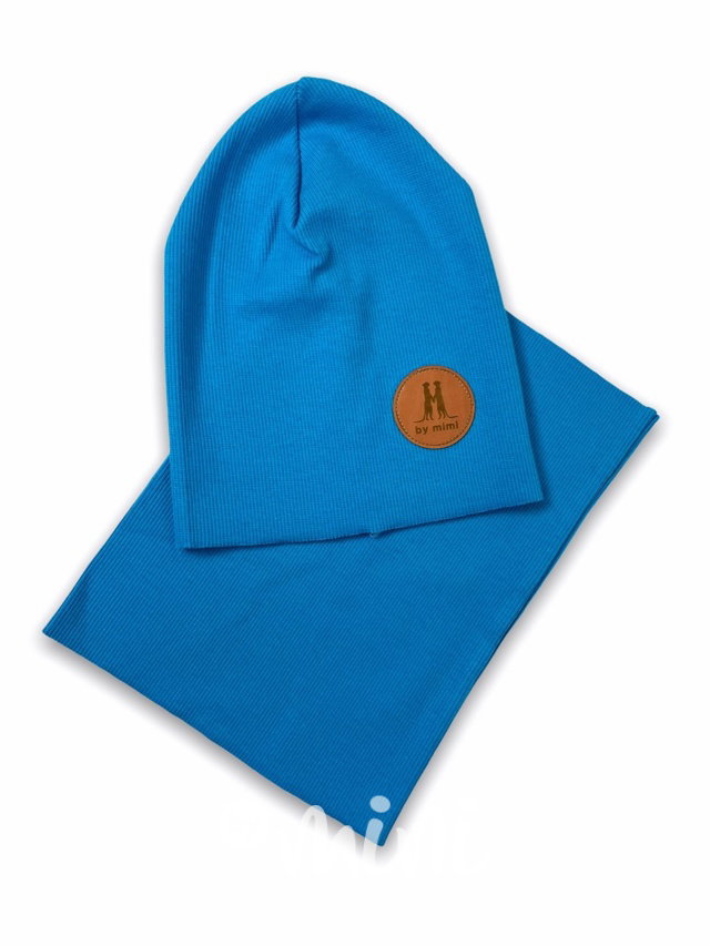 Aqua blue žebrovaná čepka s nákrčníkem