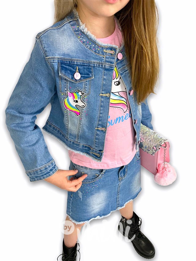 3-dílný dívčí komplet UNICORN pink s flitry a kamínky 