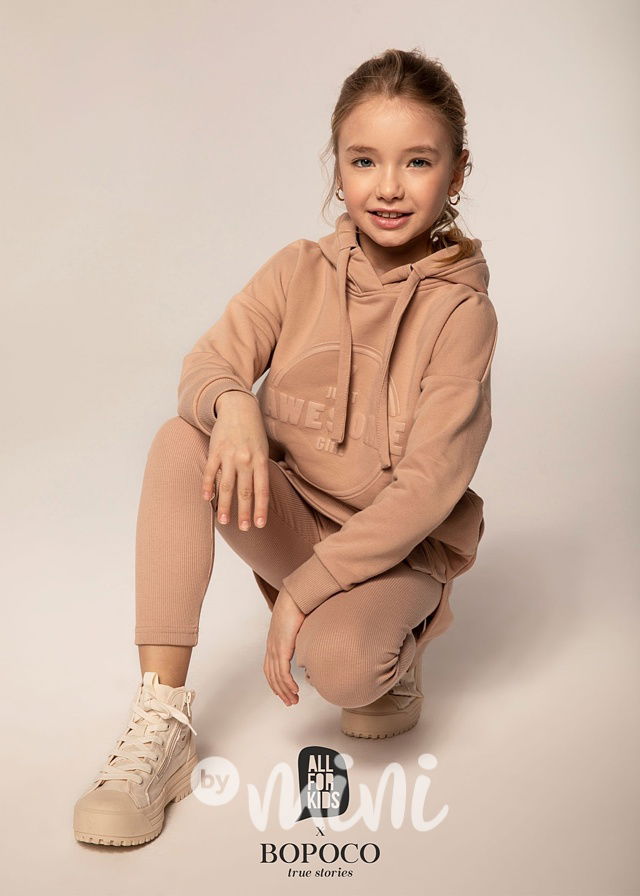 Hoodie dívčí mikina béžová - AWESOME