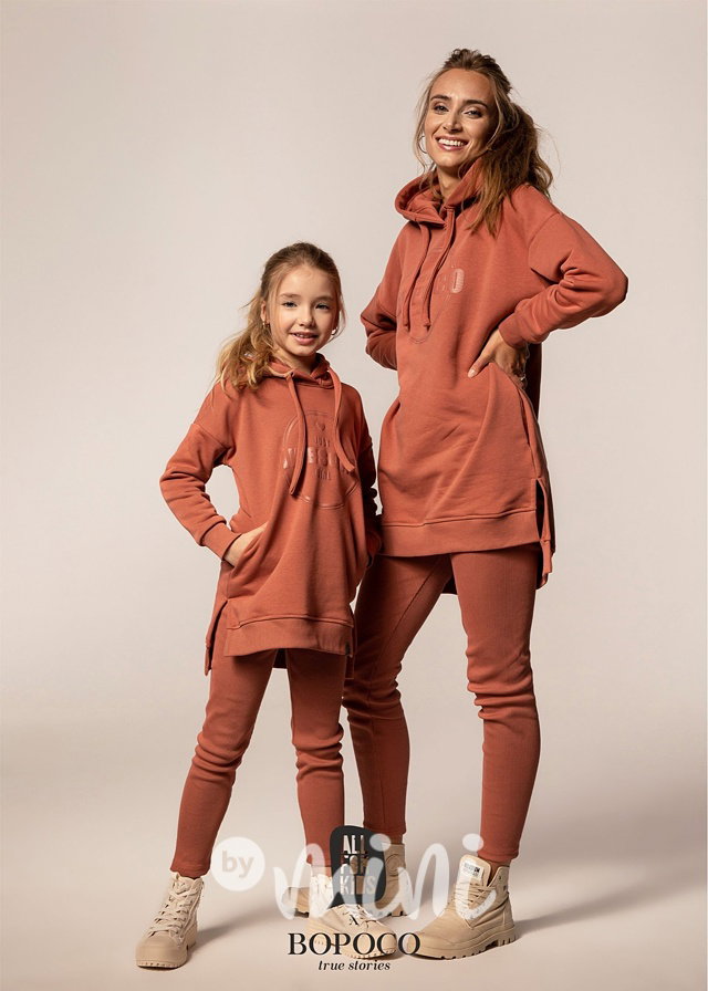 Hoodie dívčí mikina korálová set mamka a dcera