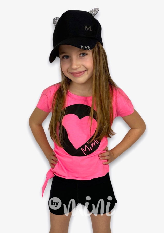 Srdíčkový top na uzlík - neon pink