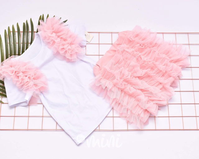 Extra tylová blůzka + sukně baby pink