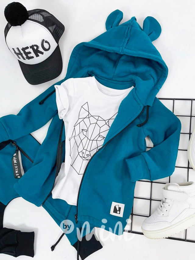 Vyteplená dlouhá mikina ouška - ocean blue