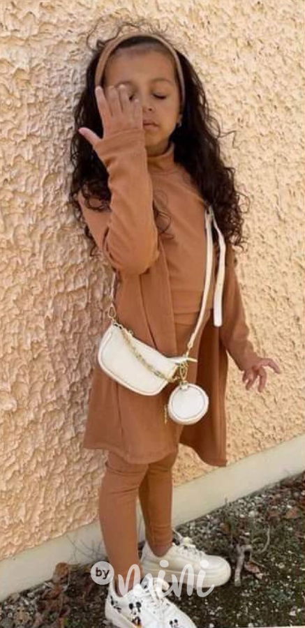 HIT 3-dílný žebrovaný set s kardiganem beige