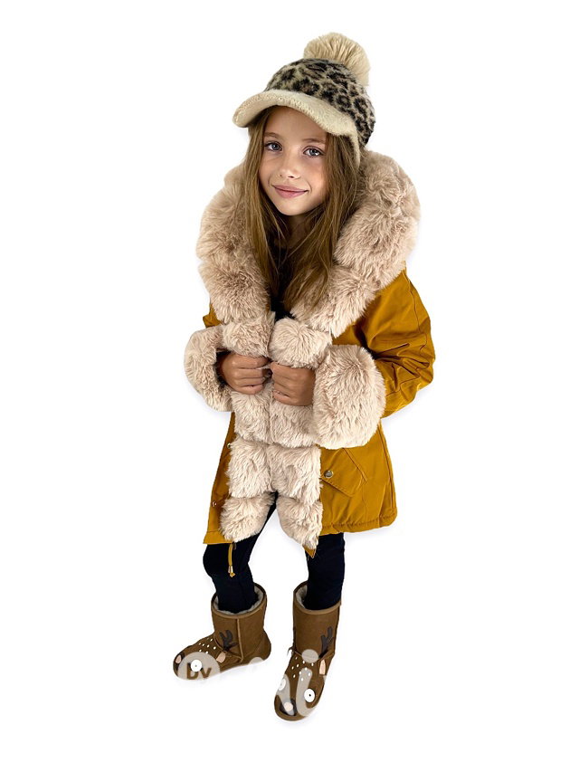Zimní kožíšková parka - mustard