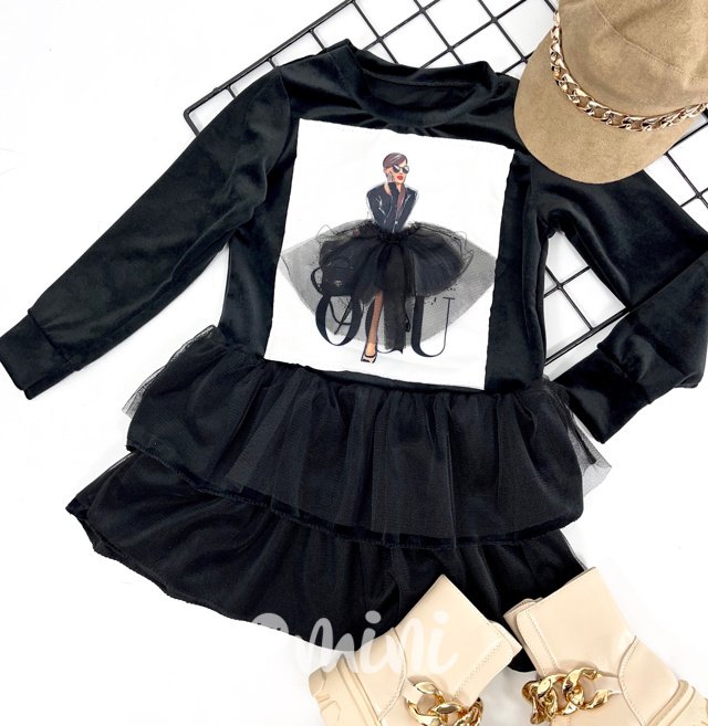 Tiffany tunikové šaty s tylem - black