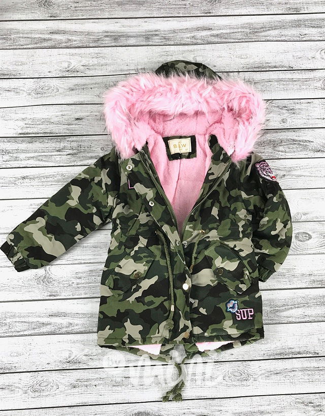 Zimní army parka s kožíškem pink