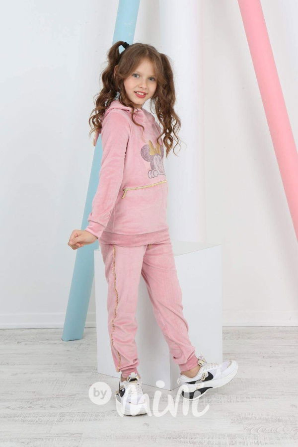 Minnie velur souprava s kapsičkou růžová