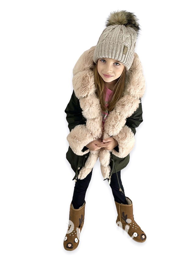 Zimní kožíšková parka - khaki/beige