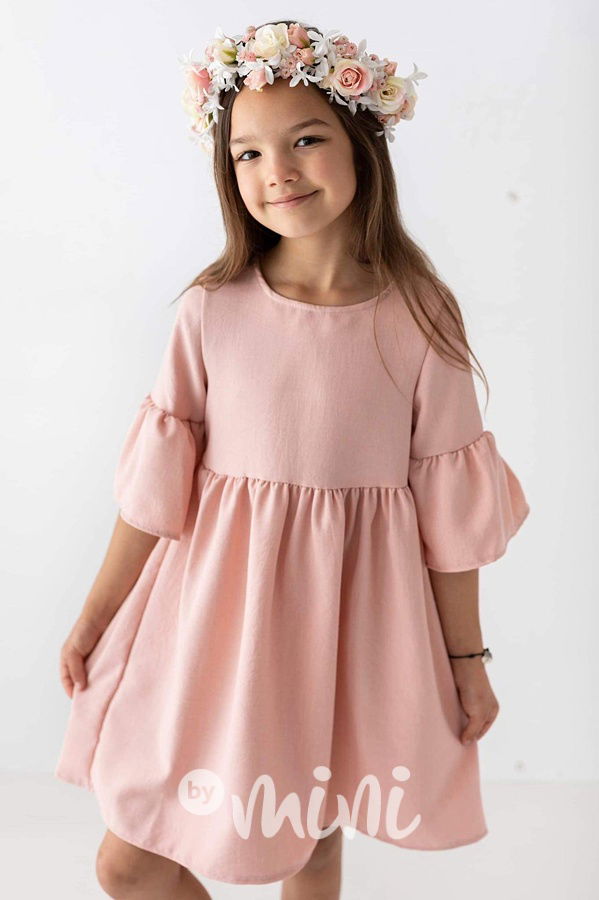 Světle růžové Lily Grey šaty s balonovými rukávy