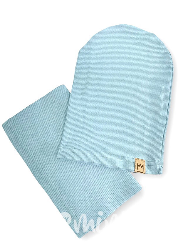 Mint blue žebrovaná houmles čepka s nákrčníkem