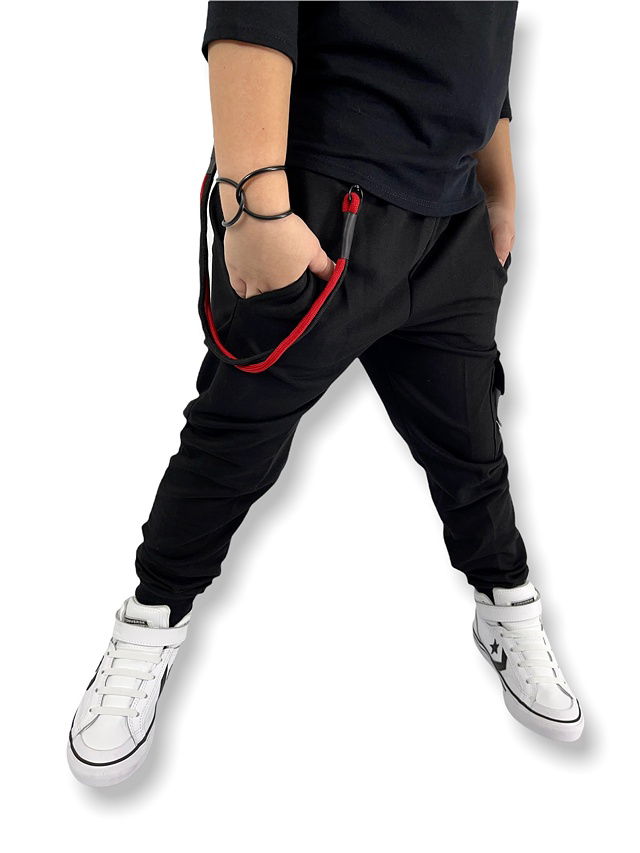 Street jogger tepláky black/red