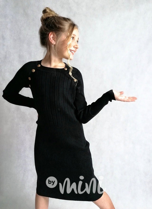 Žebrované svetříkové stretch šaty Glamour - black