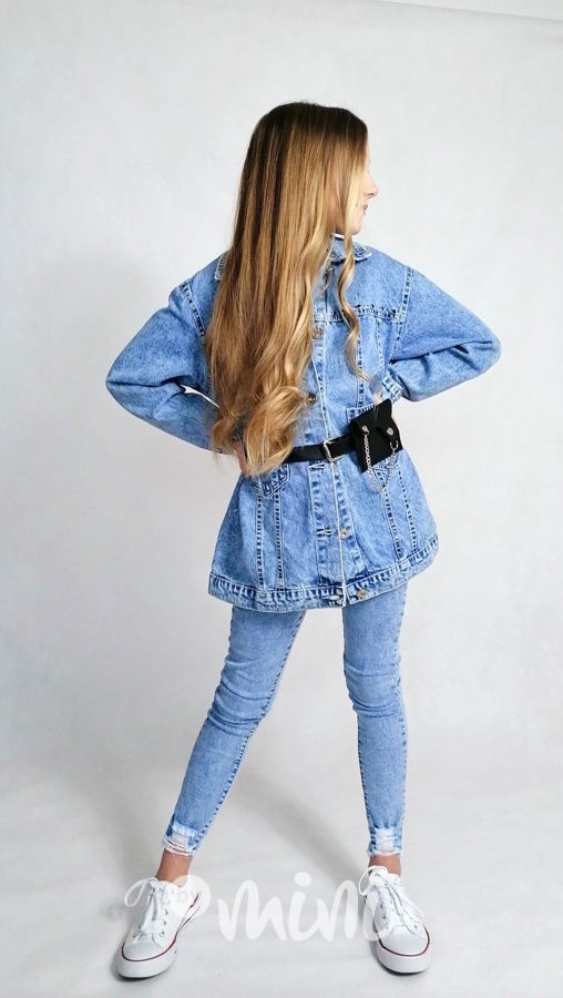 Jeans kabátek s páskem