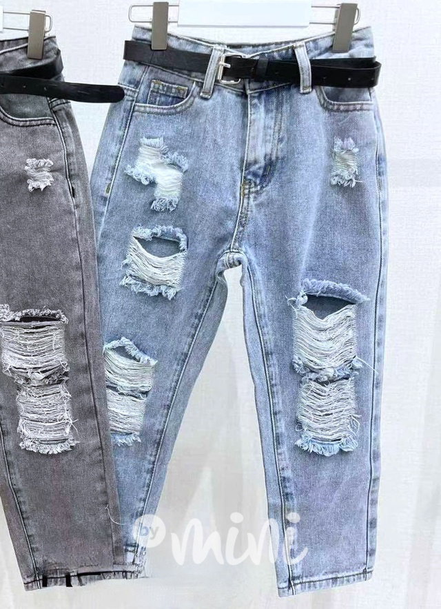 Ripped boyfriend blue jeans s páskem