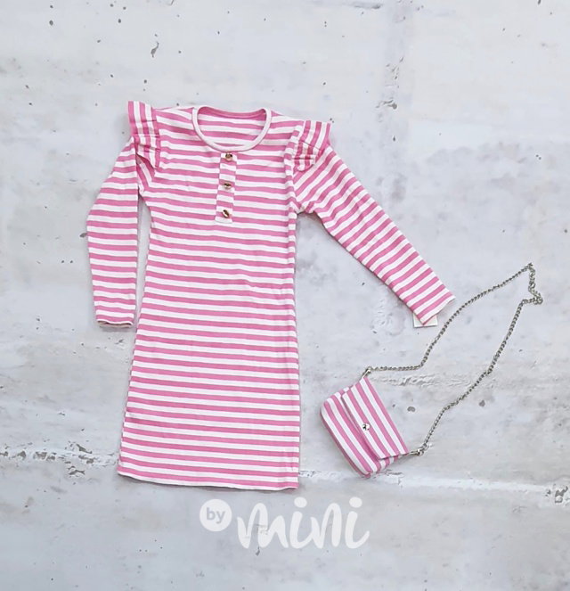 Žebrované fashion šaty s kabelkou pink