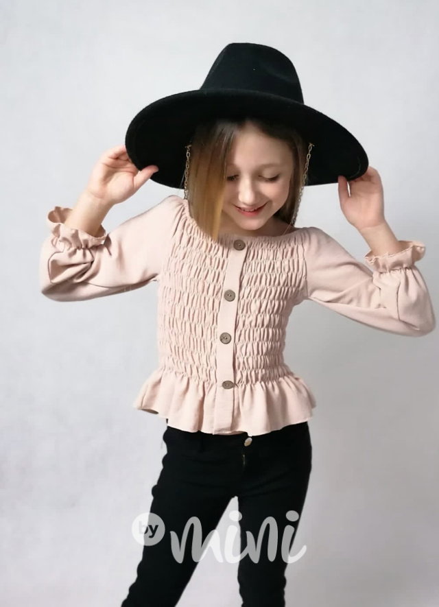 Řasená crop blůzka beige
