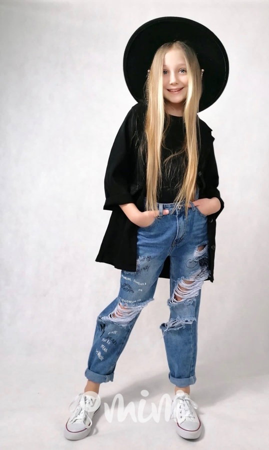 Ripped boyfriend jeans s printem