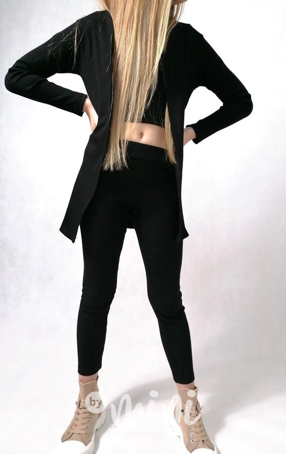 HIT 3-dílný žebrovaný set s kardiganem black