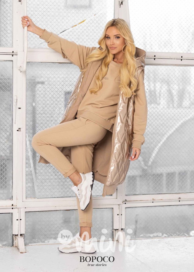 BOPOCO prošívaná dlouhá oversize vesta gold