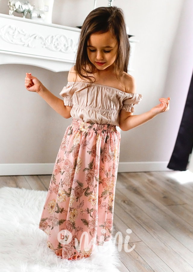 PREMIUM flower MIDI sukně pudder