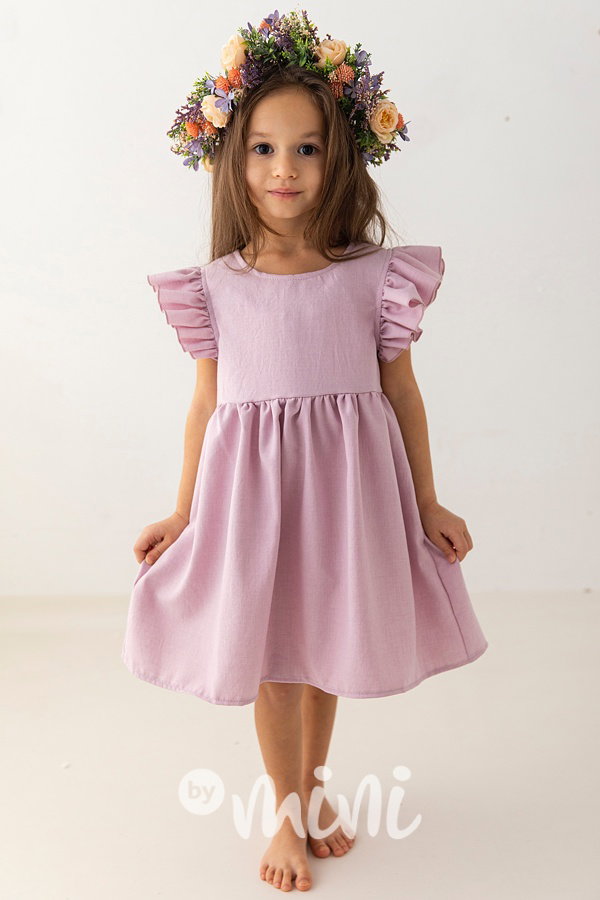 Lila šaty s řasenými rukávy Lily Grey
