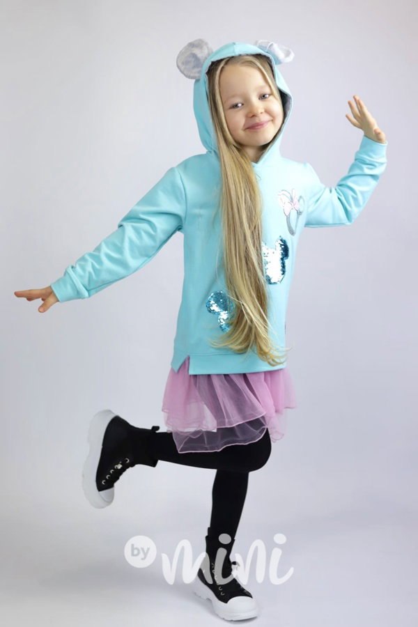 Mickey hoodie tunika s tylem a flitry mint