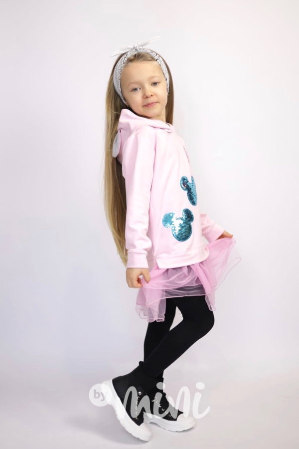 Mickey hoodie tunika s tylem a flitry pink