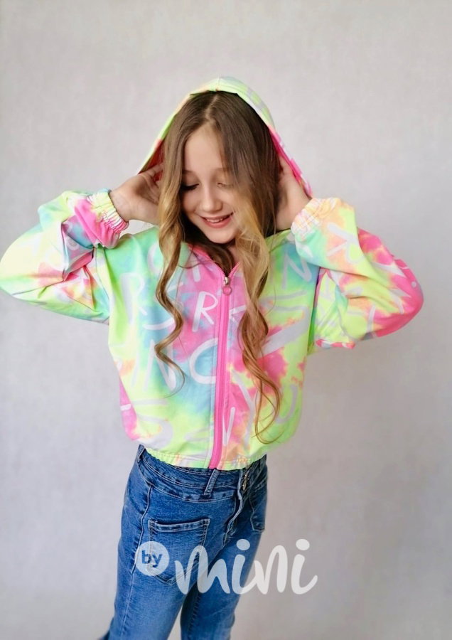 Neon ombre jarní crop bunda tyrkys pink