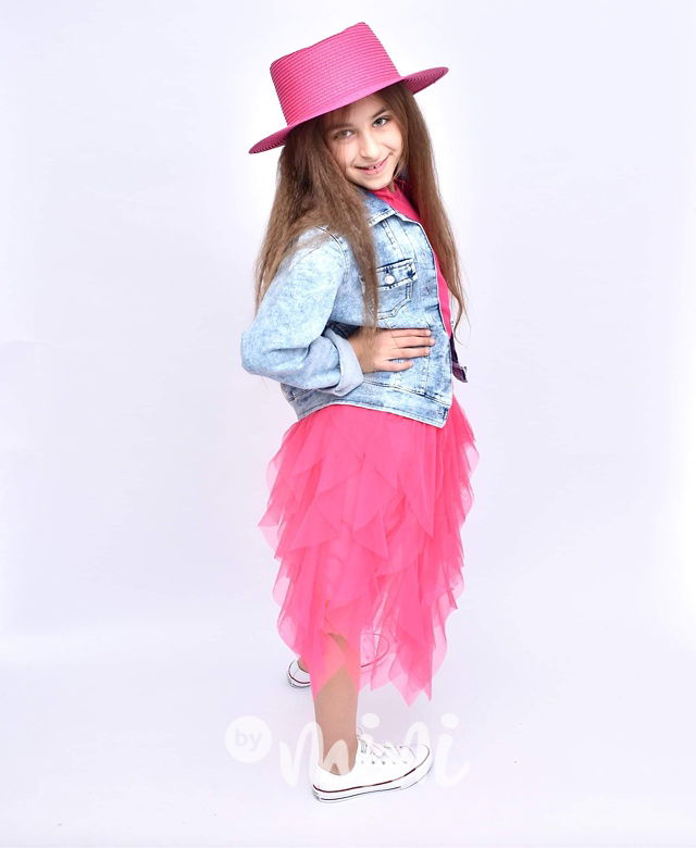 MIDI tylová dívčí sukně malinová