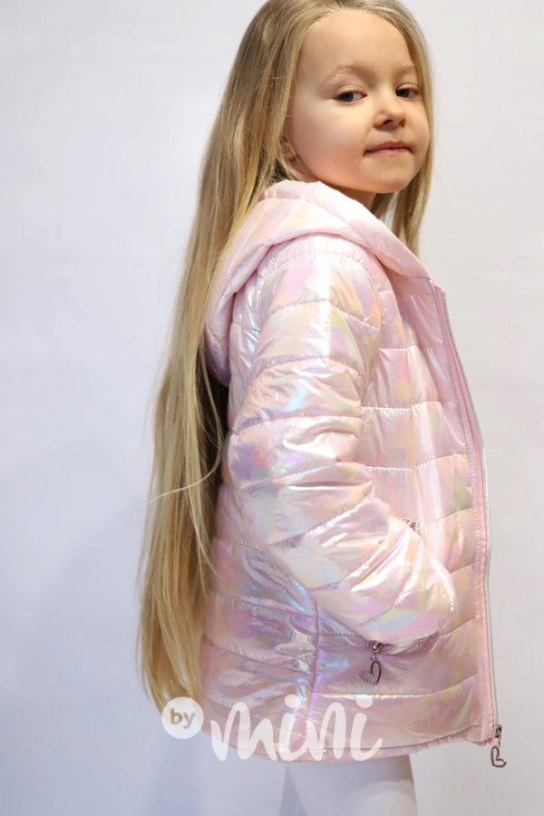 Metalická přechodová bunda pink silver