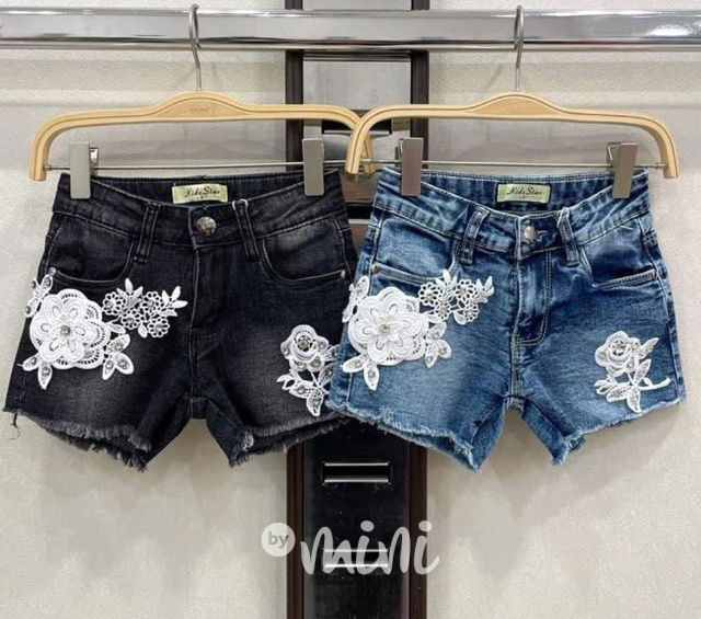 Blue jeans kraťasy flower s kamínky