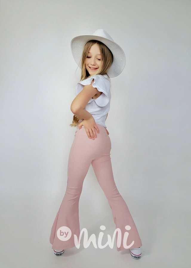 Žebrované bavlněné zvonáče pastel pink
