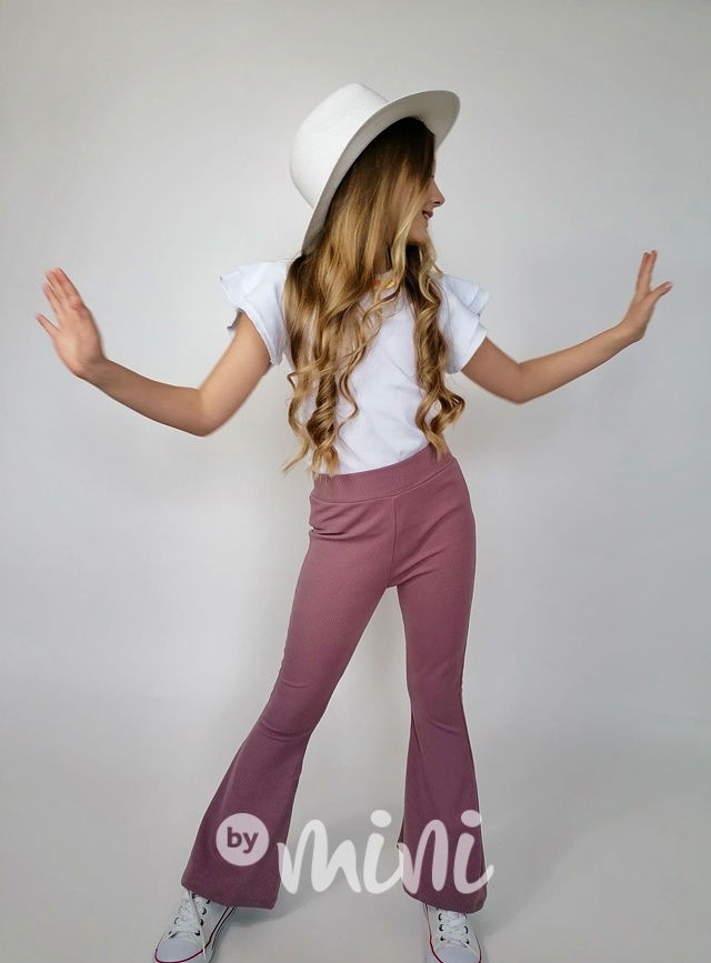 Žebrované bavlněné zvonáče pastel lila