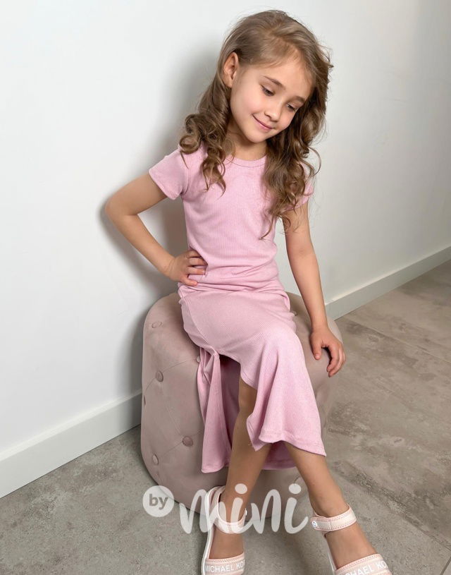 Triko + midi sukně pudder pink