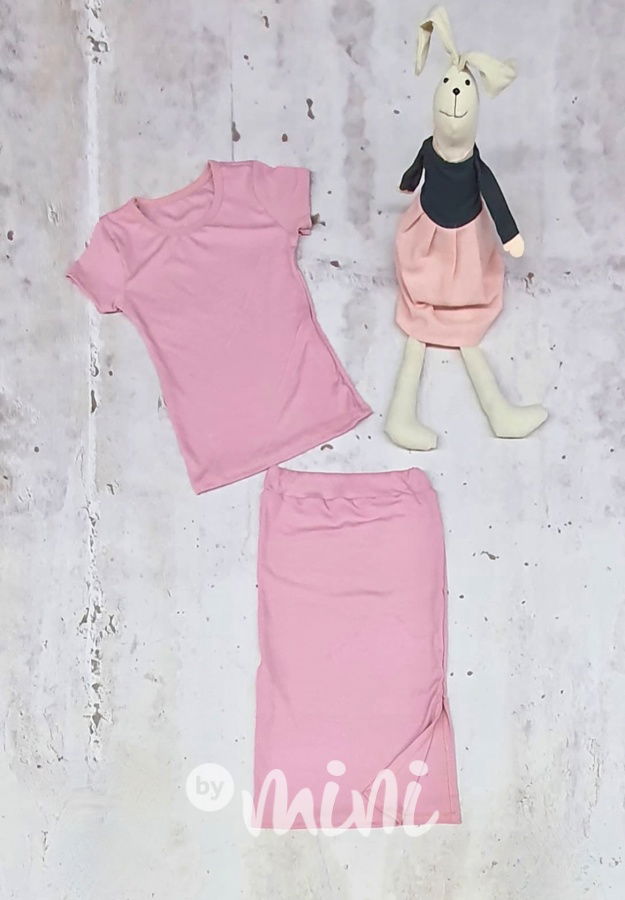 Triko + midi sukně pudder pink