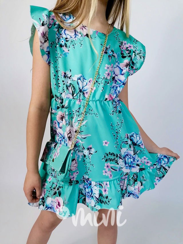 Letní květované šaty s kabelkou mint