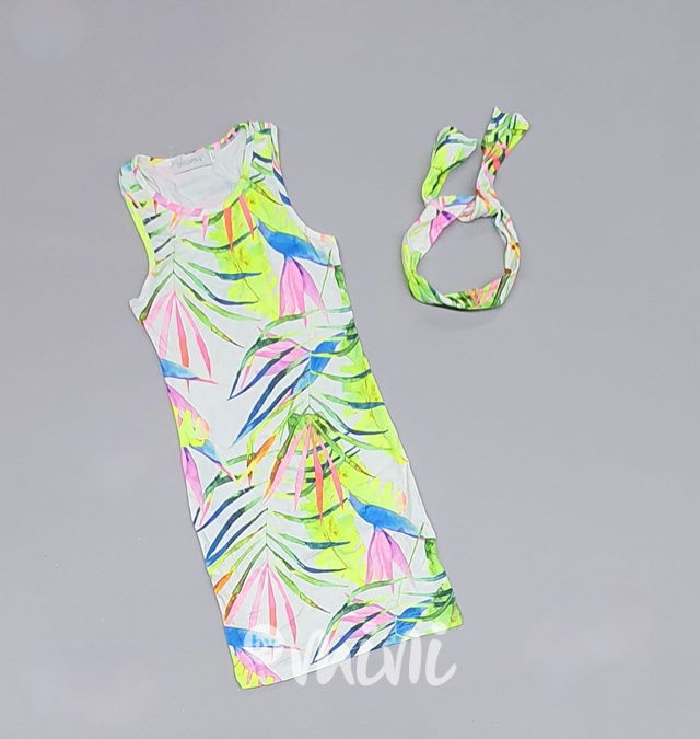 Letní neon tropic šaty s čelenkou