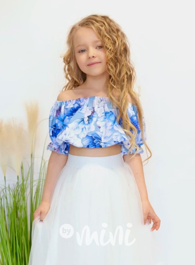 Flower crop top blue