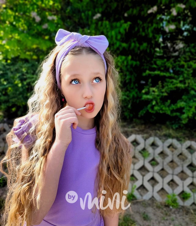 Lila maxi stretch čelenka s mašličkou