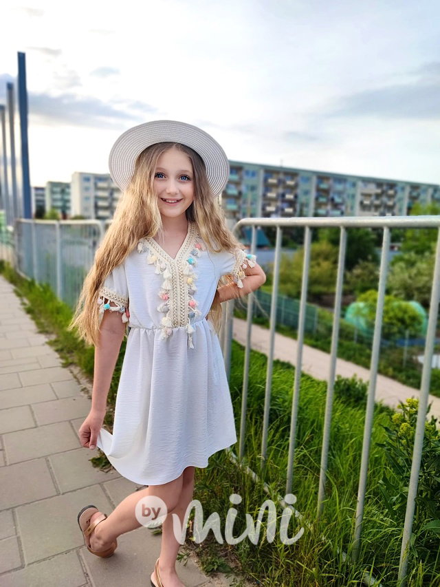 Letní boho šaty třásničky white