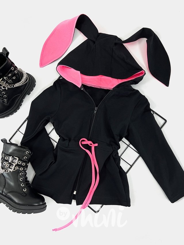 Bunny mikinový kabátek black/neon pink
