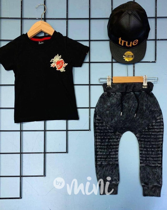 3-dílný TRUE set s kšiltem BLACK