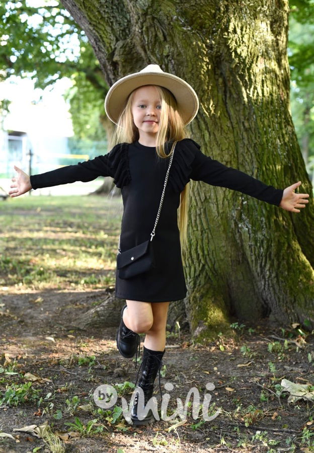 Žebrované stretch šaty s kabelkou černé