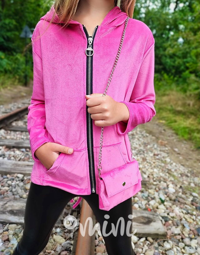Velurová long mikina s kabelkou pink