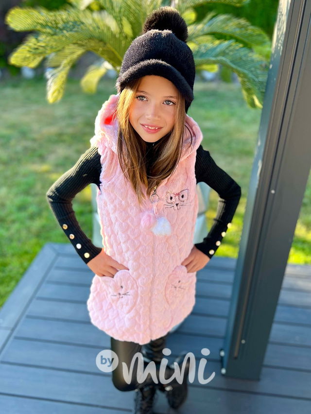 Chlupatá srdíčková vesta Kitty pink