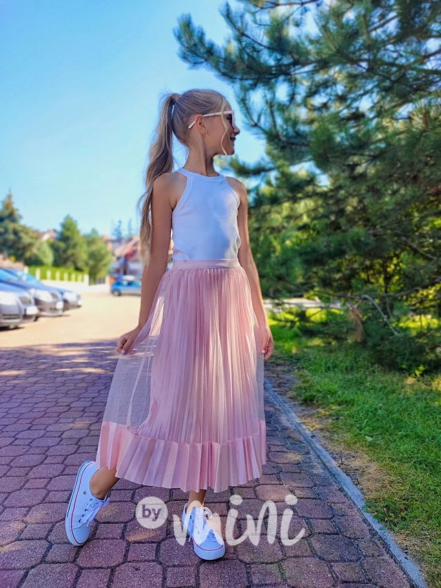 Plisovaná midi sukně růžová